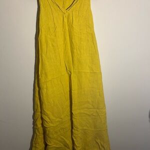 Linen Yellow V-Neck midi dress